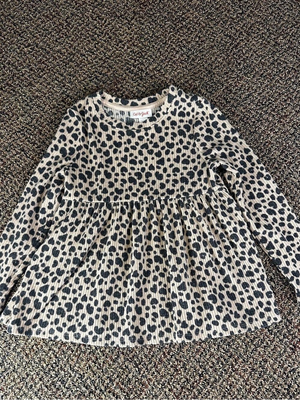 Cat & Jack Cream and Black Leopard Ribbed Peplum Long-Sleeve Top